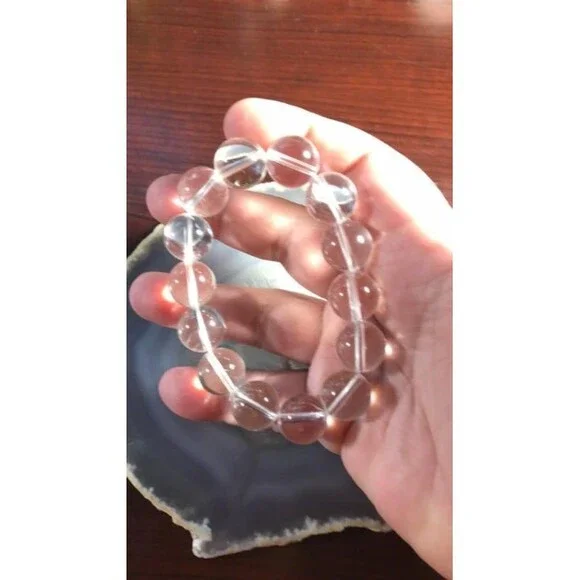 Big and Bold Clear Quartz Beaded Bracelet - 14mm - Stretches - Picture 2 of 3